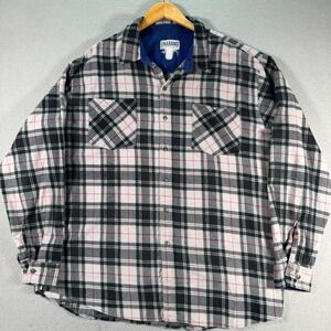 Haband Flannel Shirt Mens 2XL‎ Gray Plaid Stripes Double Pockets Hunting Outdoor